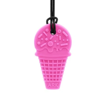 Afbeelding van ARK® Kauwketting in verschillende diktes en vormen met instelbare afscheurlijn ATC onderhoudsinstructies, sensory halsketting, bijtblok, kauwen, tanden, autisme (ijswafel, vast roze)