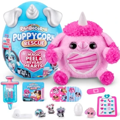 Afbeelding van Rainbocorns Puppycorn Rescue Surprise, Posh the Poedel Collectible Plush Meer dan 12 verrassingen, peeling en onthullen hart, stickers, spuit slijm, leeftijd 3+ (poedel)