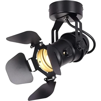 Afbeelding van Loft spotlight vintage plafondspot LED plafondlamp E27 industriële zwart verstelbare hoek naar boven en beneden