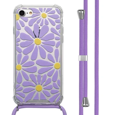 Afbeelding van Apple iPhone 7 Hoesje Kunststof imoshion Backcover met koord/Koordhoesje/Softcase Tropical Violet Flowers Connect Telefoonhoesje