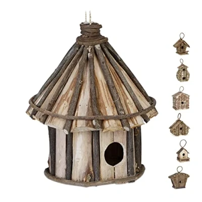 Afbeelding van Relaxdays decoratie vogelhuis vogelhuisje nestkast hout mini hangend Grijs