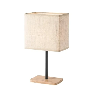 Afbeelding van Fischer &amp; Honsel Tafellamp Bolzano zandzwart mat/eiken naturel stoffen kap zand kleuren linnen L: 17 cm, B: 10 H: 30 cm met snoerschakelaar 1x E14 max. 25 W zonder lamp