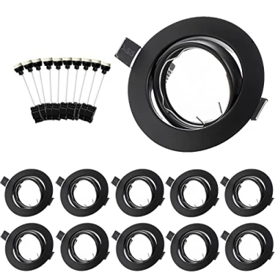 Afbeelding van Bojim 10x GU10 Inbouwspots Plafondverlichting Ronde Zwart, 68mm Montageframe met Lampfitting voor Led Halogeen Dimbare Lamp, IP20 Spotlight Fittingen 220V 240V, Niet Vuurvast.