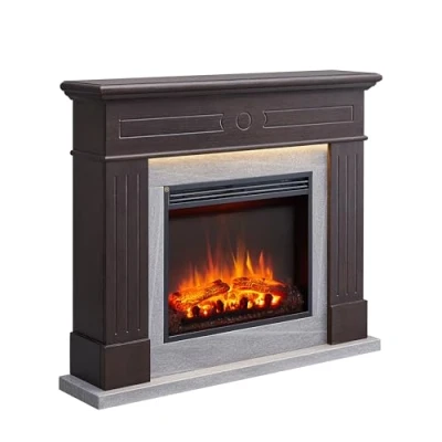 Afbeelding van CrownFlame Leandros Elektrische Open Haard staande met Verwarming 2000W, realistisch 3D vlam effect, LED Verlichting, Afstandsbediening, Timer, Thermostaat Donkerbruin