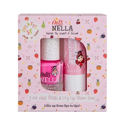 Afbeelding van Miss Nella Nail Polis + lip balm set Special pink Glitter Polish for Kids WATERMELON POPSICLE, with Peel off, Water Based &amp; Odour Free Formula HONEY BUNNEY hypoallergenic
