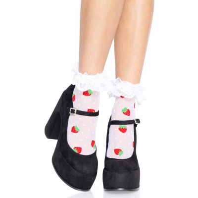 Afbeelding van Leg Avenue Strawberry Ruffle Top Enkelsokken Wit