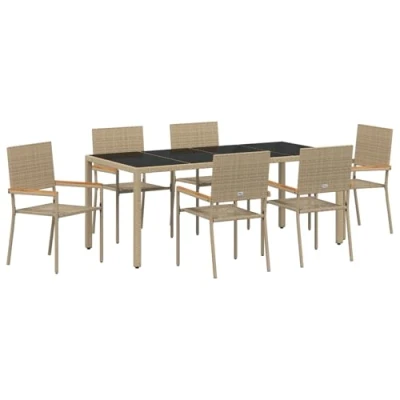Afbeelding van vidaXL 7 delige tuin eetset Beige poly rattan