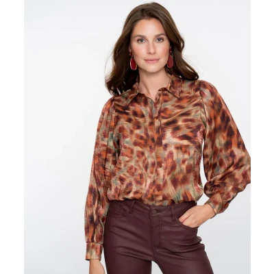 Afbeelding van Geisha Blouse Allover Print Bruin/dessin XS