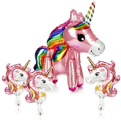 Afbeelding van COM FOUR® 4 delige set ballonnen folieballon eenhoorns eenhoornballonnen in twee maten (4 1x groot + 3x klein)