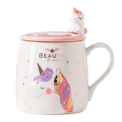 Afbeelding van BigNoseDeer Eenhoornmok, keramische koffiemok met schattige eenhoornlepel, ochtendbeker, koffie, thee, melk, kerstmok, cadeau voor meisjes, eenhoornliefhebbers, 380 ml