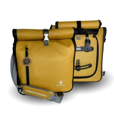 Afbeelding van MONSTERANDO 3 in 1 fietstas business, duurzaam gerecycled PET materiaal, geschikt als bagagedragertas, rugzak en schoudertas, waterdicht, 25 l, geel