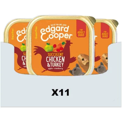 Afbeelding van 11x Edgard &amp; Cooper Kuipje Vers Vlees Hondenvoer Kip Kalkoen 150 gr