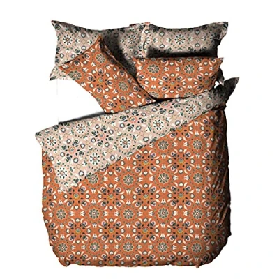 Afbeelding van furn. Folk Flora dekbedovertrek en kussensloop set, oranje, super kingsize