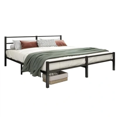 Afbeelding van ARFARLY Metalen bed, 140 x 200 cm, bedframe met hoofdeinde en voeteneinde, bed voor volwassenen, logeerbed, tweepersoonsbed, zwart