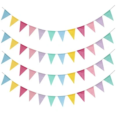 Afbeelding van Leeyunbee 4 stuks vlaggetjesslinger voor buiten, 16 m, 48 vlaggen, weerbestendig, vlagslinger, regenboogslinger, decoratie bruiloft, verjaardag, kinderkamer, feest, tuindecoratie