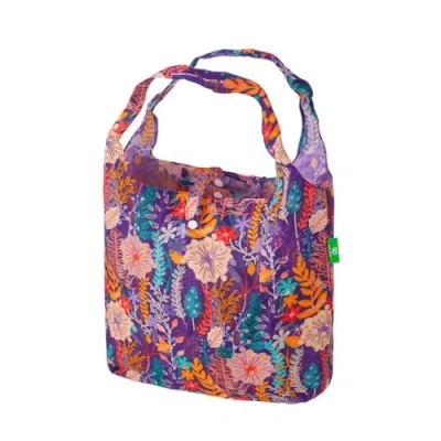 Afbeelding van ECO CHIC Lichtgewicht Opvouwbare Herbruikbare Boodschappentas Waterbestendig Tote Bag, Weelderige Bloemen Paars