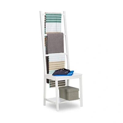 Afbeelding van Relaxdays handdoekhouder stoel dressboy handdoekrek bamboe staand handdoekenrek wit
