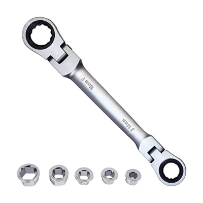 Afbeelding van [LOSCHEN] 180 Flex Head Ratelsleutel, 7 in 1 dubbele ringsleutel, met 8, 10, 12, 13,14,17,19 mm, 72 tands ratelsleutel van verchroomd CV staal