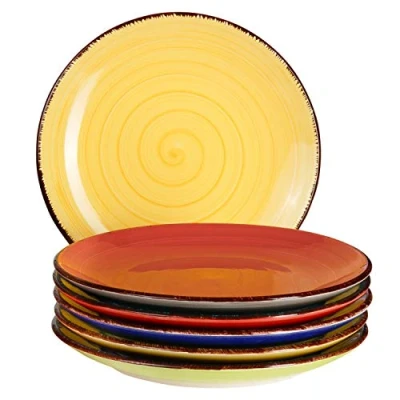 Afbeelding van 6 delige bordenset Malaga bont taartborden rond Ø 19,5 cm H 2,5 kleine dessertborden aardewerk borden handbeschilderd bicolor
