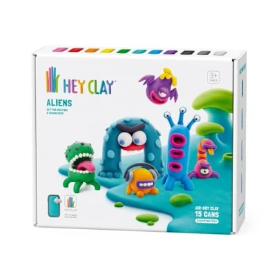Afbeelding van Hey Clay E73358 Aliens Set Kleurrijke Modellering Kids Air Dry Kit 15 blikjes en beeldhouwgereedschap met leuke interactieve instructies App, veelkleurig