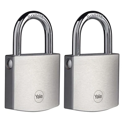 Afbeelding van Yale Messing Hangslot Y120DB/50/127/2 50 mm High Protection Verchroomd Boron Beugel 2 Stuks Voor Buiten Inclusief 3 Gelijksluitende Keersleutels