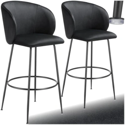Afbeelding van tectake® Set van 2 Barkrukken Gestoffeerde Barkruk met rugleuning Barstoelen Barstoel voetensteun Eetkamerstoel fluwelen bekleding Stevige stalen poten antislip vloerbescherming Zwart/zwart