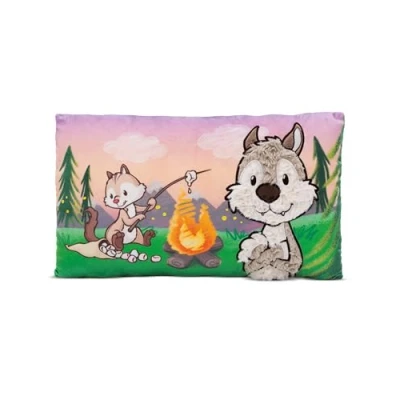 Afbeelding van Kussen Wolf Winny &amp; Gestreepte Eekhoorn Jojo 43x25cm kleurrijk Heerlijk zacht knuffelkussen voor jongens, meisjes, baby&#039;s; Ideaal thuis, op de kleuterschool of onderweg