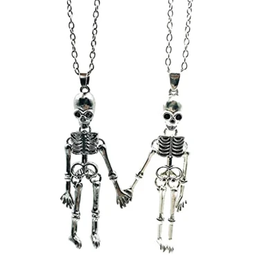 Afbeelding van Bixorp Friends Halloween BFF Ketting voor 2 met Skelet Zilverkleurig Vriendschapsketting
