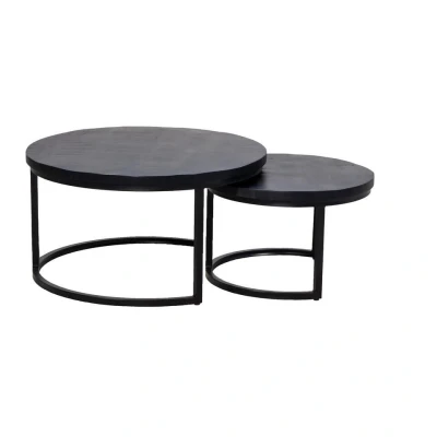 Afbeelding van Giga Meubel Salontafel Zwart Set Van 2 Mangohout Tafel Sev