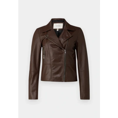 Afbeelding van YAS Sophie Jacket Leren jas, Dames, Maat: Large, Chicory coffee