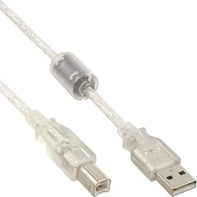 Afbeelding van InLine® USB 2.0 kabel, transparant, AM/BM, met ferrietkern, 7m