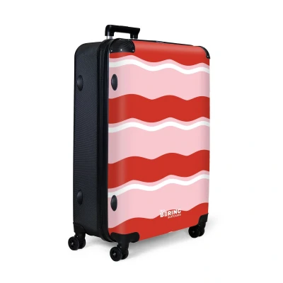 Afbeelding van NoBoringSuitcases.com® Koffer groot Reiskoffer lichtgewicht Golvende strepen in rood en roze Rolkoffer met 4 wielen Grote trolley XL 98 liter bagage
