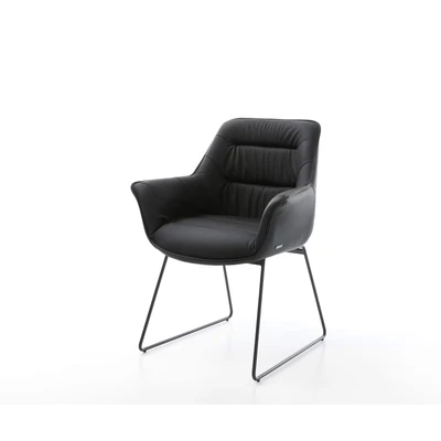Afbeelding van Gestoffeerde stoel Kaira Flex slipframe zwart echt leer