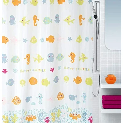 Afbeelding van Spirella Antischimmel douchegordijn, antibacterieel, wasbaar, waterdicht polyester, &quot;vissen&quot; 180x200 cm, kleurrijk