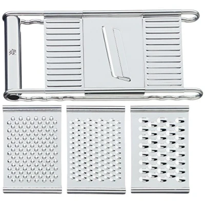 Afbeelding van WMF Gourmet Groenterasp, 12 x 18 cm, keukenrasp van roestvrij staal met 4 opzetstukken voor schaven, multifunctionele rasp, raspen, raspen en snijden, aardappelrasp, komkommerschaaf