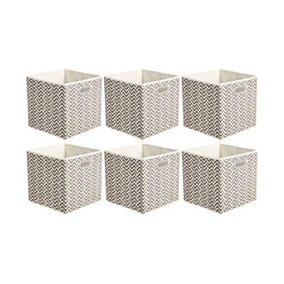 Afbeelding van Amazon Basics Opbergkubussen, bakken, stof, opvouwbaar, met ovalen handgrepen, set van 6, grijze pijlen, 26,7 x 28 cm