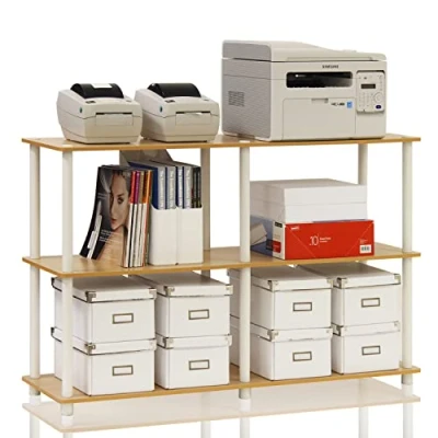 Afbeelding van Furinno Turn N Tube 3 Tier Double Size Opslag Display Rack, Beuken/Wit