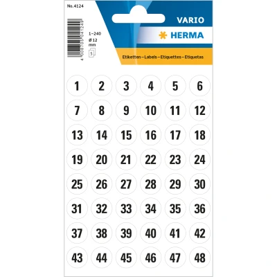 Afbeelding van 10x Herma Getallen 12 mm 1 240 papier wit zwart 5 vellen