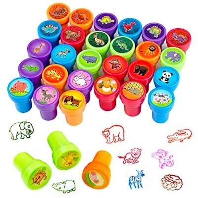 Afbeelding van Firschoie 30 stempels voor kinderen, meerkleurig, dieren, stempel, zelfkleurende dinosaurus, speelgoedstempels, kinderfeestjes, schoolprijzen, verjaardagscadeaus