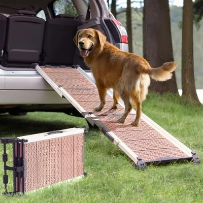 Afbeelding van Hondenloopplank voor Auto Stabiel Antislip 90kg draagvermogen Uitschuifbare Hondentrap Grote Honden Reflectoren in het Donker Loopplank Hond Met Sluitingsclip Zand