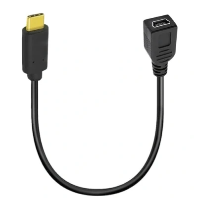 Afbeelding van mini USB naar type C kabel, rechts hoek 3.1 mannelijk 5 pins B vrouwelijke adapter