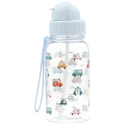 Afbeelding van Tutete City Cars Kinderdrinkfles met zacht rietje, intrekbaar, Tritan waterfles, 500 ml, BPA vrij, vaatwasmachinebestendig, draaggreep en lekvrije sluiting, gemakkelijk te openen