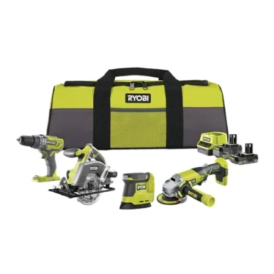 Afbeelding van RYOBI 18 V ONE+ 8 delige accu combokit RCK184O 242SZL (slagboorschroevendraaier, haakse slijper, cirkelzaag, delta 4,0 Ah &amp; 2,0 accu, oplader in gereedschapstas)