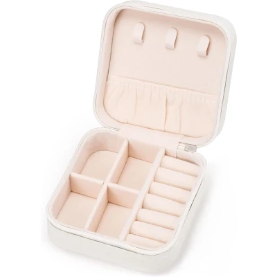 Afbeelding van Sieradendoosje Accessoire Organizer Draagbaar Juwelendoos Sieraden doosje Meisje Geschikt voor ringen, oorbellen, kettingen en oorbellen 10*10*5cm wit PU