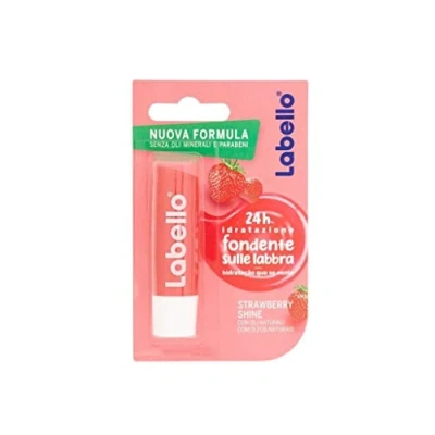 Afbeelding van Labello Strawberry Shine lippenbalsem 4,8 g, kleurrijke en voedende met aardbeiensmaak, 24 uur hydraterende natuurlijke ingrediënten