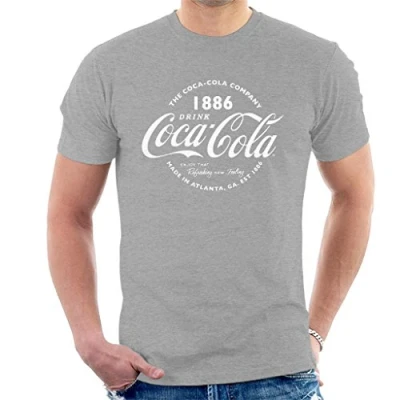Afbeelding van Coca Cola Heren retro logo witte tekst T shirt, Heather Grey, XL, Hei Grijs