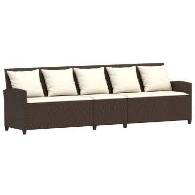 Afbeelding van vidaXL Tuinbank 5 zits met kussens poly rattan bruin