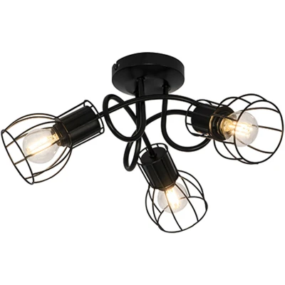 Afbeelding van QAZQA Moderne plafondlamp zwart 40 cm rond 3 lichts Botu