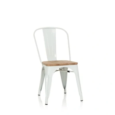 Afbeelding van hjh OFFICE 645046 Biststoel VANTAGGIO Comfort W metaal/hout wit stoel in industrieel design met houten zitting, stapelbaar