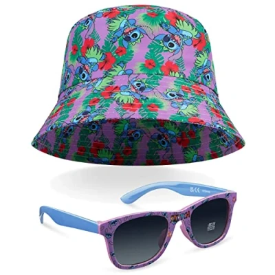 Afbeelding van Disney Stitch vissershoed, zacht en UV400 zonnebril voor meisjes, paars/meerkleurig, one size